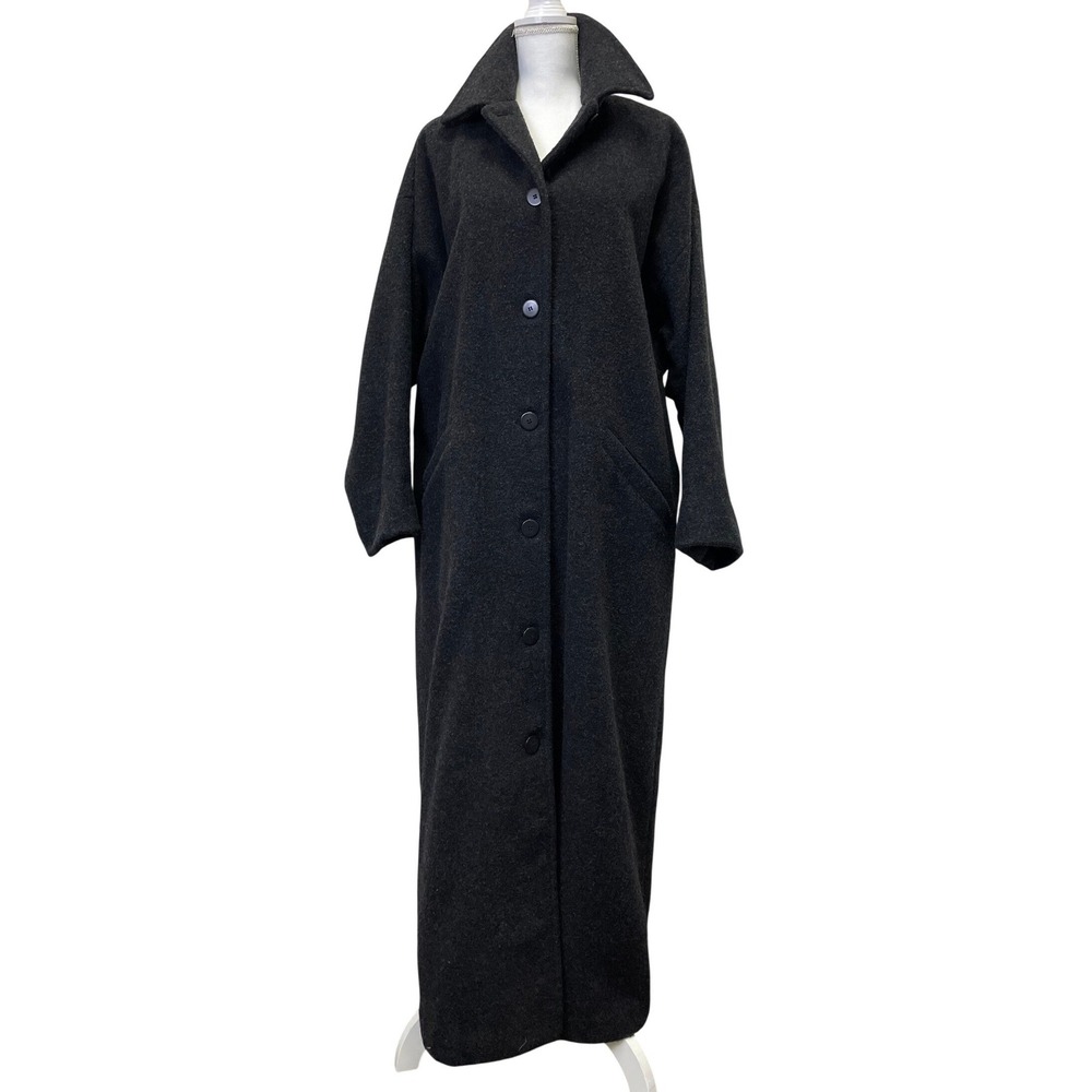 Vintage Eileen Fisher Charcoal Gray 100% Wool Long Duster Coat Large 90s